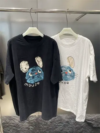 欧货潮牌卡通印花短袖T恤女2024春季新款韩版宽松情侣款半袖上衣商品大图