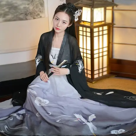 如梦霓裳原创汉服女装对襟齐腰襦裙传统瑞鹤仙绣花大袖衫春夏现货商品大图