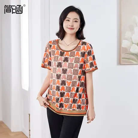 冰丝凉感简涵大码女装夏季新款休闲时尚减龄短袖上衣胖妹妹显瘦商品大图