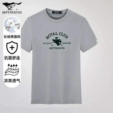 七匹狼狼族生活夏季新款短袖T恤长绒棉时尚休闲帅气条纹圆领男T图片