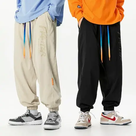 复古简约字母束脚卫裤男潮牌彩色系带九分长裤情侣休闲百搭运动裤商品大图