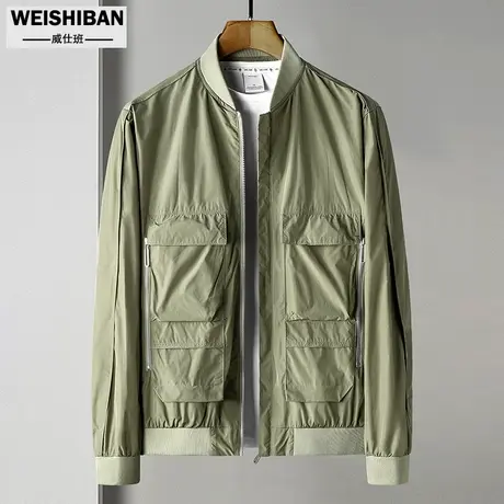 春秋美式休闲棒球领工装夹克男潮多袋拉链设计百搭帅气飞行员外套商品大图