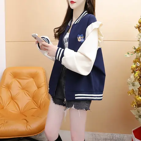 设计感卫衣开衫女2023早秋新款宽松慵懒风百搭春秋薄款棒球服外套商品大图