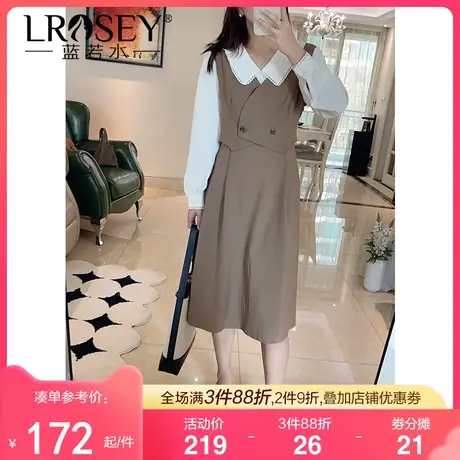 蓝若水大码时髦OL假两件连衣裙秋季新款胖mm梨形显瘦遮肉高级感裙图片