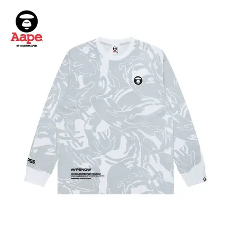 Aape旗舰店男装秋冬猿颜徽章迷彩字母刺绣宽松长袖T恤1406XXL商品大图