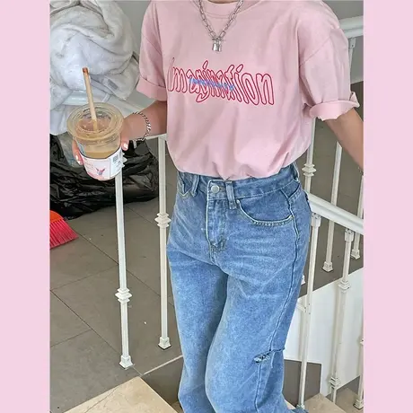 红续~字母原宿风ulzzang宽松百搭纯棉短袖T恤女上衣港风ins潮新款商品大图