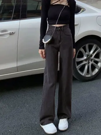 薄款小个子拖地裤复古春秋直筒牛仔裤女2023韩版宽松垂感高腰阔腿商品大图