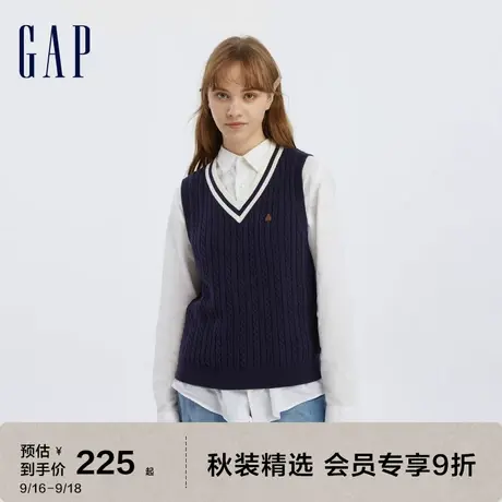 Gap女装秋冬2023新款学院风绞花V领针织休闲背心714947时尚马甲图片