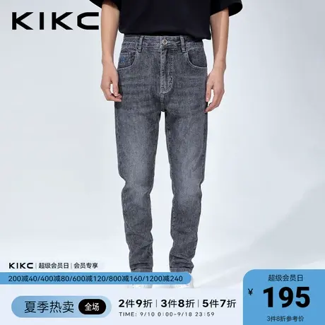 kikc牛仔裤男2023春夏新款商场同款字母刺绣休闲复古黑色锥形裤子图片