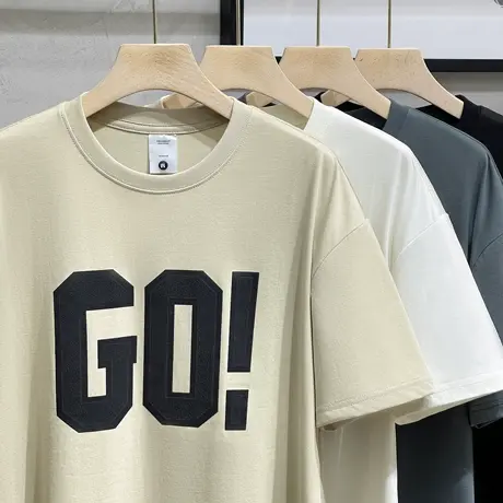 半袖t恤男潮牌ins印花短袖落肩款2023新款潮流五分短袖男夏季薄款商品大图