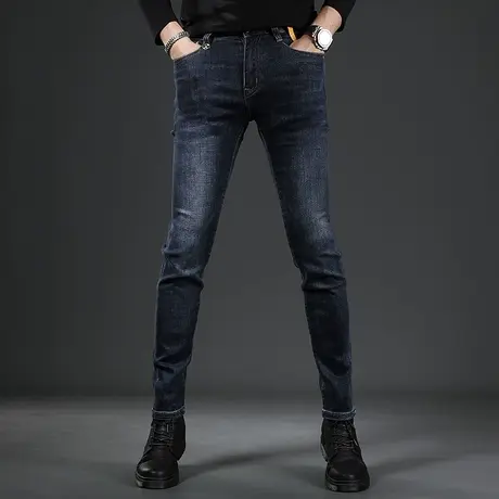 深蓝色秋冬牛仔裤男2022新款潮牌修身小脚男士弹力大码潮流裤子男商品大图