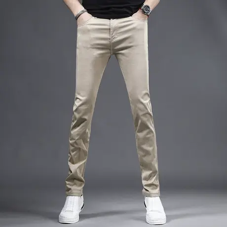 2023春夏新款男士休闲裤卡其色牛仔裤男修身直筒弹力春秋男裤子商品大图