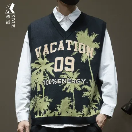 秋季500g重磅14针毛衣男款户外桐树印花衬衫领宽松大码抗起球毛衫商品大图