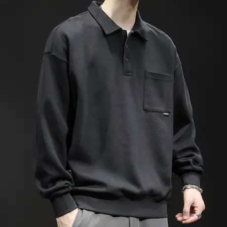 春秋Polo卫衣男秋冬款ins潮牌重磅宽松大码2023新款黑色上衣长袖商品大图