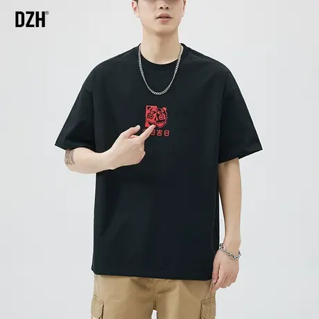 男士虎头印花短袖男夏季薄款国潮宽松上衣纯棉重磅t恤男2023新款商品大图