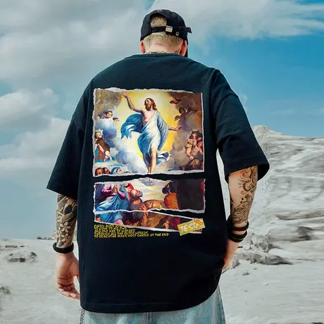 欧美高街潮牌潮流ins胖子熊短袖T恤男潮夏季国潮宽松大码男装半袖商品大图