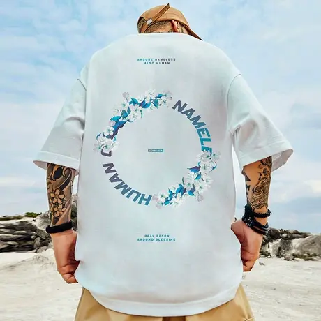 高街短袖t恤大码男装纯棉宽松情侣夏季oversize美式上衣服ins潮牌商品大图