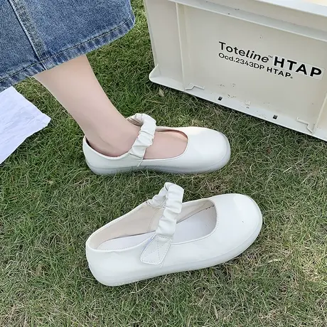 护士鞋女白色圆头珍珠工作小白鞋牛筋软底舒适透气不累脚平底单鞋图片