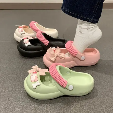 包头凉鞋女外穿可爱奶呼呼洞洞鞋2023年夏新款厚底踩屎感沙滩拖鞋商品大图