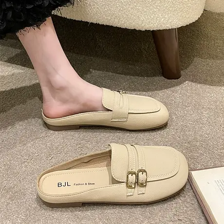 软底包头半拖鞋女外穿2023新款平底孕妇懒人勃肯鞋一脚蹬半托鞋拖图片