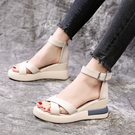 厚底坡跟凉鞋女夏季仙女风2023年新款百搭罗马鞋时尚舒适平底鞋子商品大图