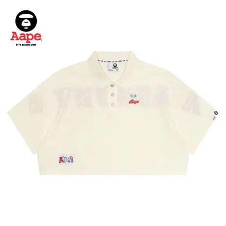 Aape女装春夏猿人徽章字母刺绣短款修身翻领复古POLO衫1506XXM图片