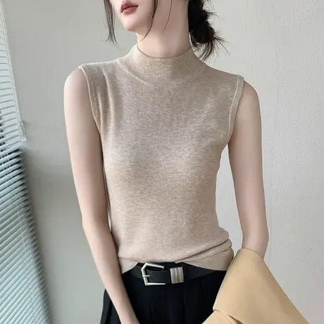 半高领羊毛背心女2025早秋新款修身正肩西装内搭无袖针织打底衫商品大图