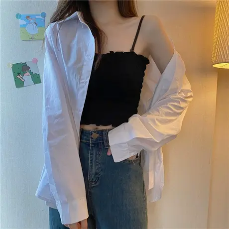 黑色吊带小背心女夏季外穿网红性感小众设计感上衣内搭chic打底衫图片