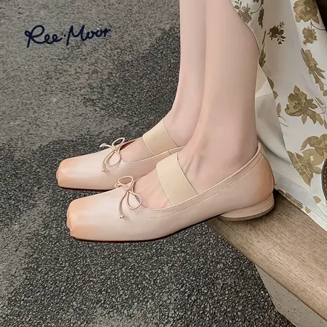 REEMOOR睿慕2025春季新款复古舒适粗跟猪鼻玛丽珍鞋女通勤小皮鞋商品大图