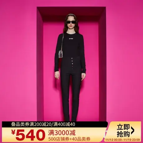 Juicy Couture橘滋2023新款帅气利落高腰排扣弹力女休闲裤商品大图