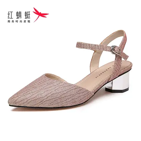 红蜻蜓女鞋夏季新款尖头优雅中跟软底时尚软皮舒适透气百搭休闲鞋商品大图