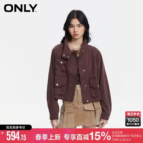 ONLY2025夏季新款通勤风不对称多口袋立领宽松蝙蝠袖短款外套女商品大图