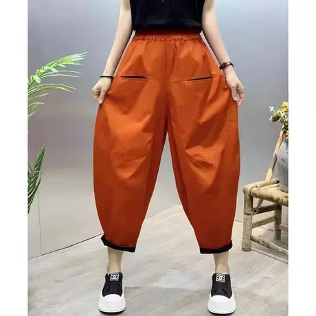 2023夏季新款松紧腰宽松高腰显瘦九分哈伦裤女薄款时尚百搭休闲裤商品大图