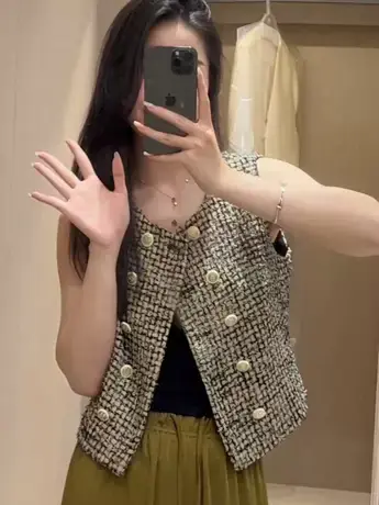 小香风无袖背心马甲女2023秋季新款高级设计感小众粗花呢马夹上衣商品大图