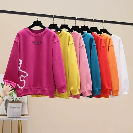 卡通印花圆领中长款卫衣女装2023年春秋季新款宽松韩版慵懒风外套商品大图