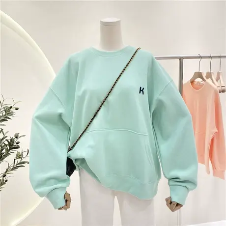 卫衣女春秋薄款2021新款韩版ins潮刺绣宽松大码百搭套头无帽上衣商品大图