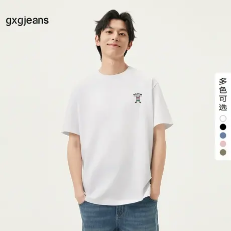 gxg.jeans男装 多色趣味绣花简约圆领短袖纯棉T恤男生  25夏新款图片