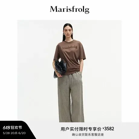 【松弛裤装】Marisfrolg玛丝菲尔2025夏新款亚麻皱感半里衬阔腿裤商品大图