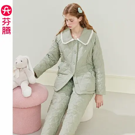 芬腾女士珊瑚绒睡衣三层加厚夹棉袄冬季套装抗静电加绒保暖家居服商品大图