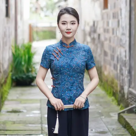 筠雅夏季新款中国风古典唐装上衣女修身显瘦夏日新中式穿搭24J209商品大图