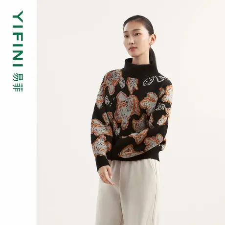 [专柜同款]Yifini/易菲半高圆领宽松保暖短款毛衣百搭针织毛衫女商品大图