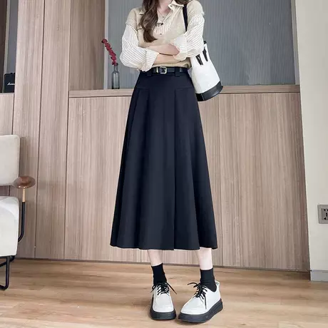 气质灰色韩版女A字裙时尚职业抗皱中长裙垂感学院风百褶裙图片