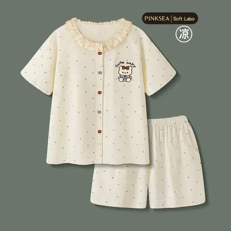 睡衣女款可爱猫咪夏季凉感纯棉短袖短裤家居服新款小香风女士套装商品大图