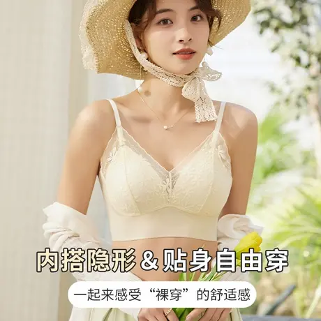 吊带背心女春夏内搭蕾丝打底外穿性感美背文胸一体带胸垫抹胸上衣商品大图