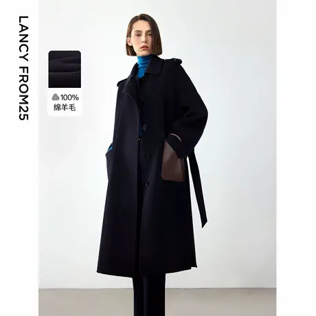 朗姿纯羊毛率性廓形气质高级感呢子大衣女2024年冬季新款毛呢外套图片