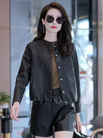 短款皮衣外套女外套高级感炸街2023秋季新款修身圆领夹克ins潮款图片