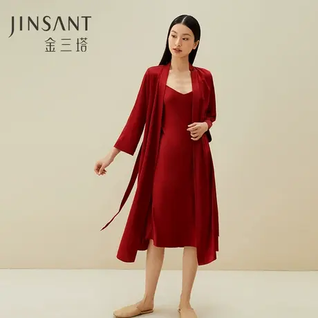 金三塔19姆米重磅真丝睡衣女新年红色本命年桑蚕丝吊带裙睡袍晨袍商品大图