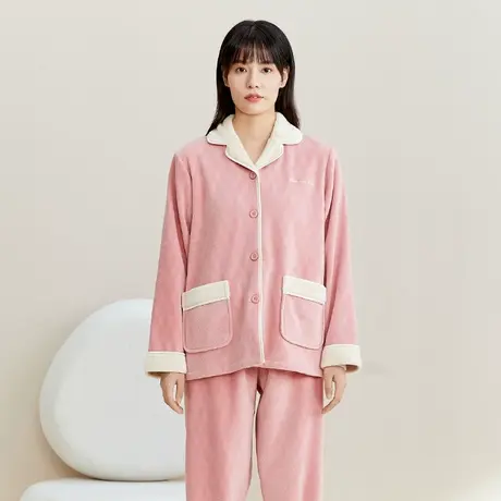 秋鹿商场同款可外穿情侣睡衣冬款女珊瑚绒外套男士家居服秋冬套装商品大图
