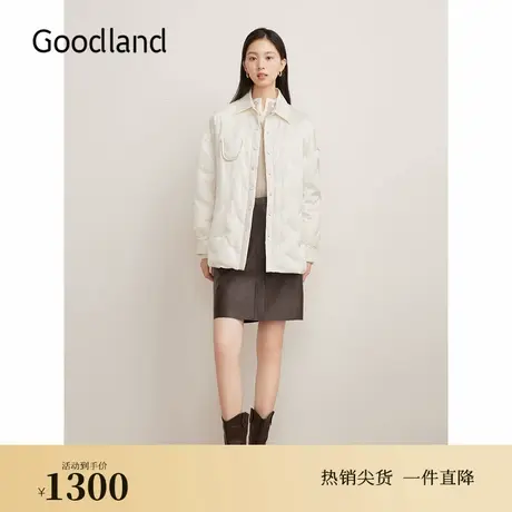 Goodland美地女装2024冬季新款桑蚕丝衬衫式棉衣衍绣棉服图片