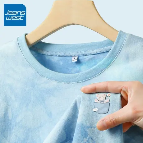 KV真维斯纯棉扎染短袖t恤女2025新款 夏季休闲百搭体恤蓝色上衣服商品大图